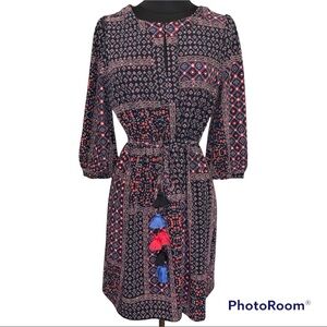 Ann Taylor Loft Arabesque Boho 3/4 Sleeve Dress size Small Petite